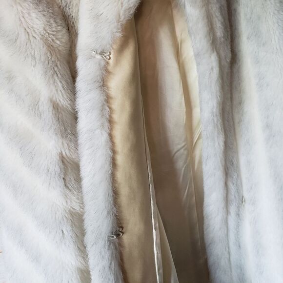 Vintage Avec Tu Glenoit Lined Faux Fur Coat 1970 Size 13 Made in USA Cream Gray - Picture 6 of 16